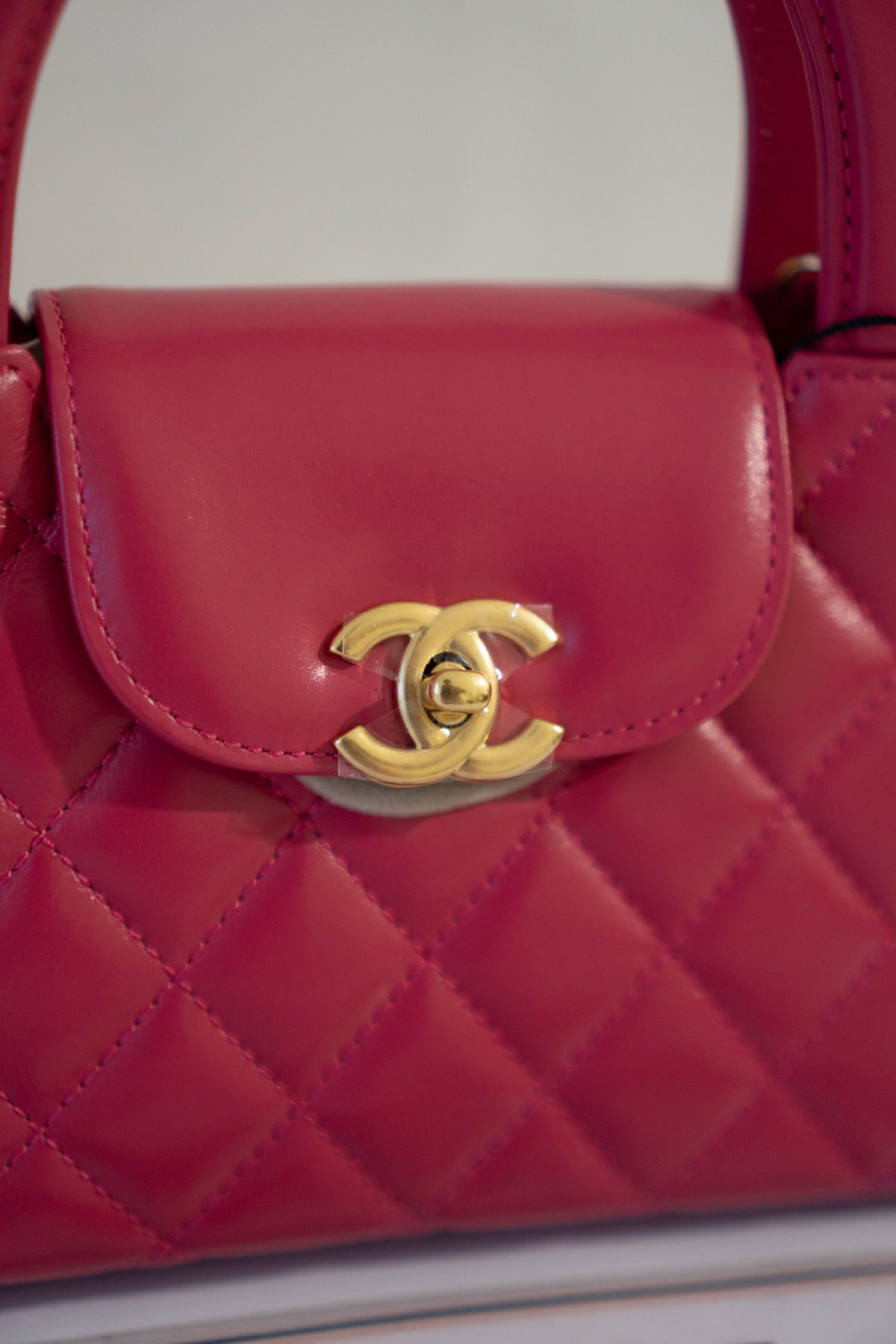 CC Quilted Top Handle Mini Flap Bag – Fuchsia Pink Lambskin