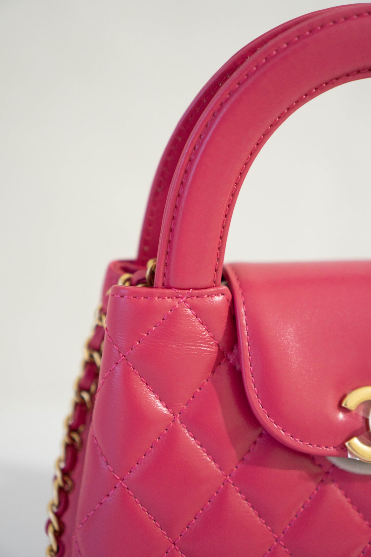 CC Quilted Top Handle Mini Flap Bag – Fuchsia Pink Lambskin