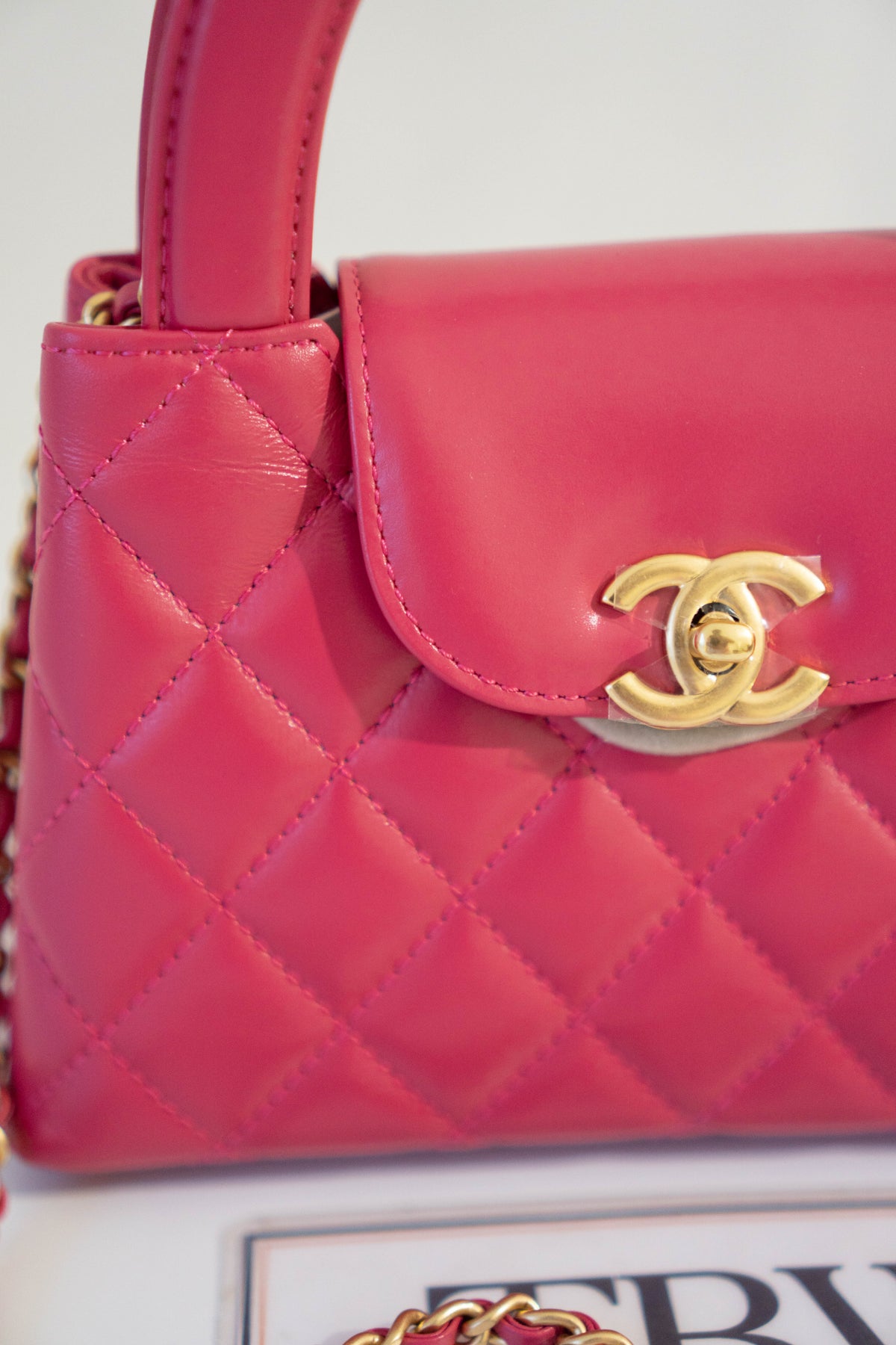 CC Quilted Top Handle Mini Flap Bag – Fuchsia Pink Lambskin