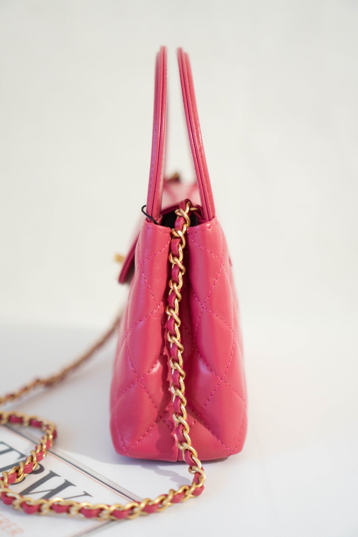CC Quilted Top Handle Mini Flap Bag – Fuchsia Pink Lambskin