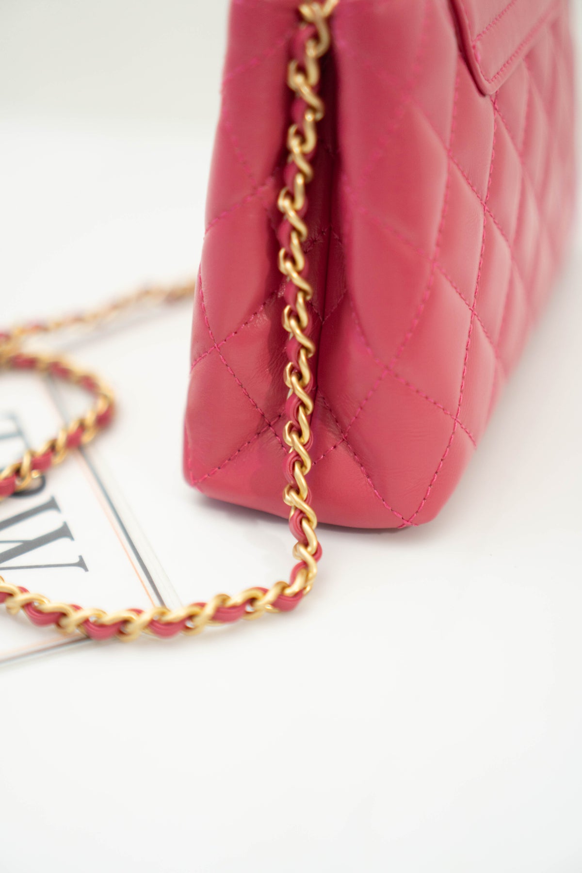 CC Quilted Top Handle Mini Flap Bag – Fuchsia Pink Lambskin