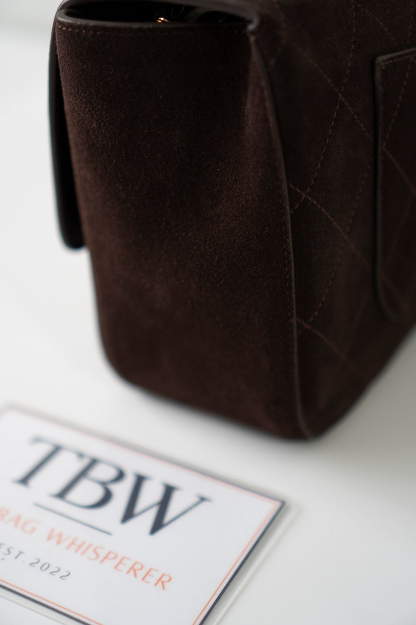 Jumbo Flap 26S – Dark Brown Suede with Gold Hardware