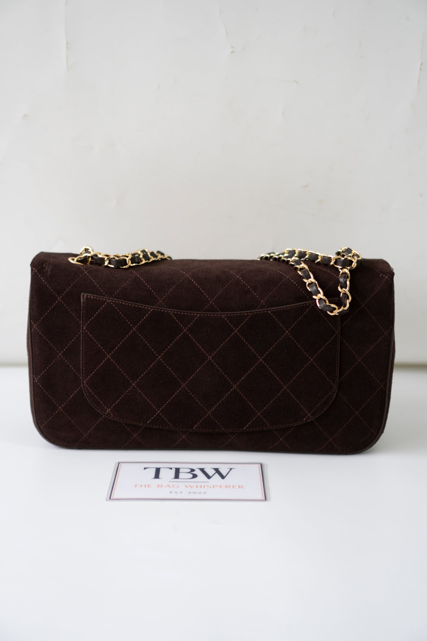 Jumbo Flap 26S – Dark Brown Suede with Gold Hardware