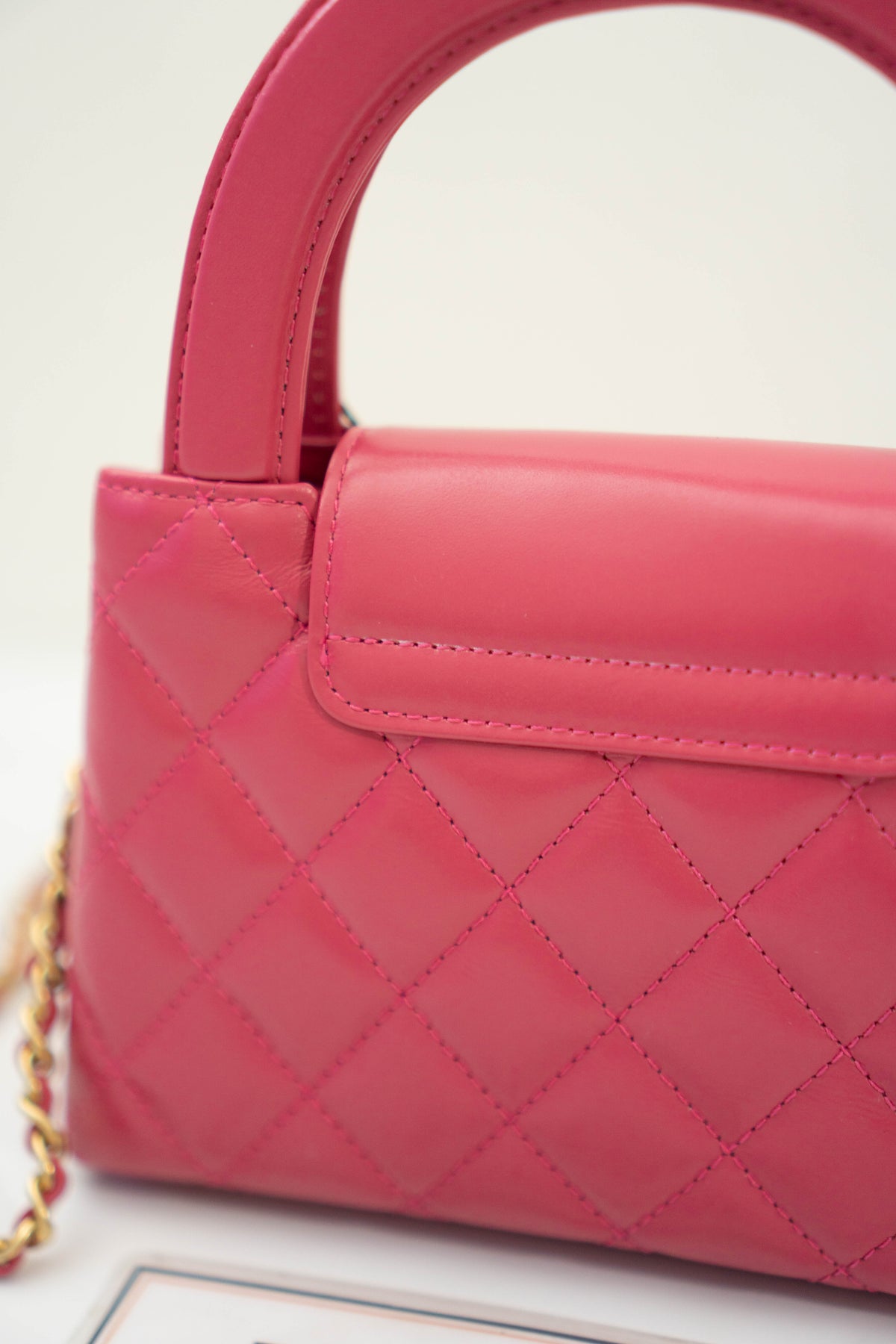 CC Quilted Top Handle Mini Flap Bag – Fuchsia Pink Lambskin