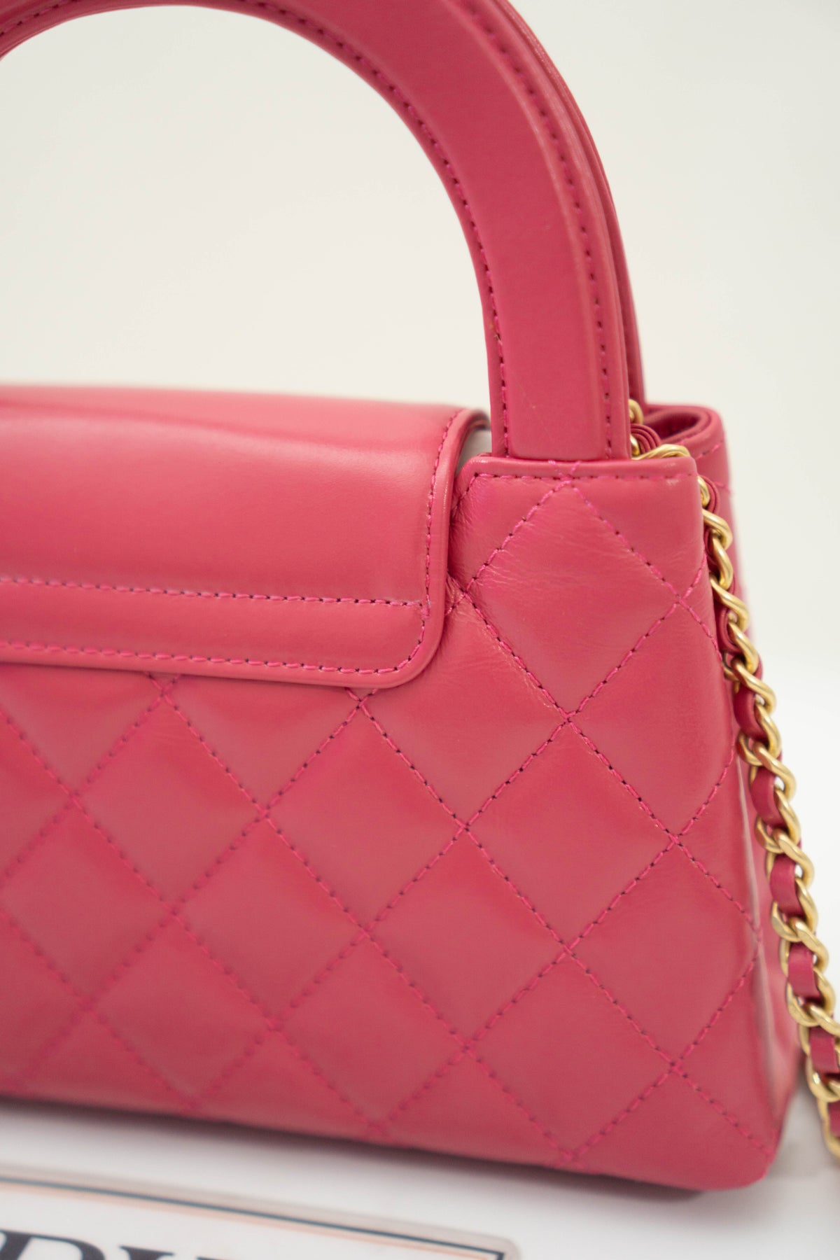 CC Quilted Top Handle Mini Flap Bag – Fuchsia Pink Lambskin