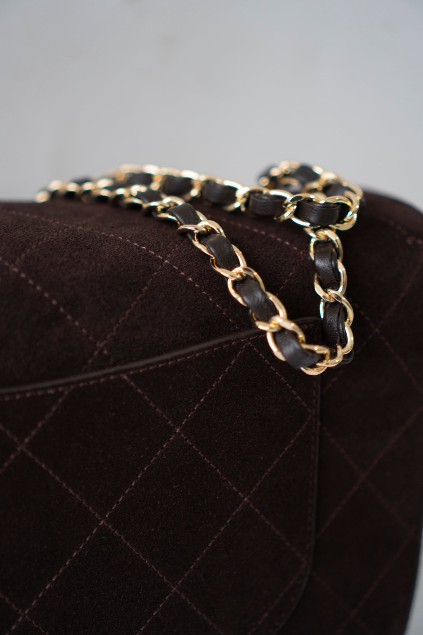 Jumbo Flap 26S – Dark Brown Suede with Gold Hardware