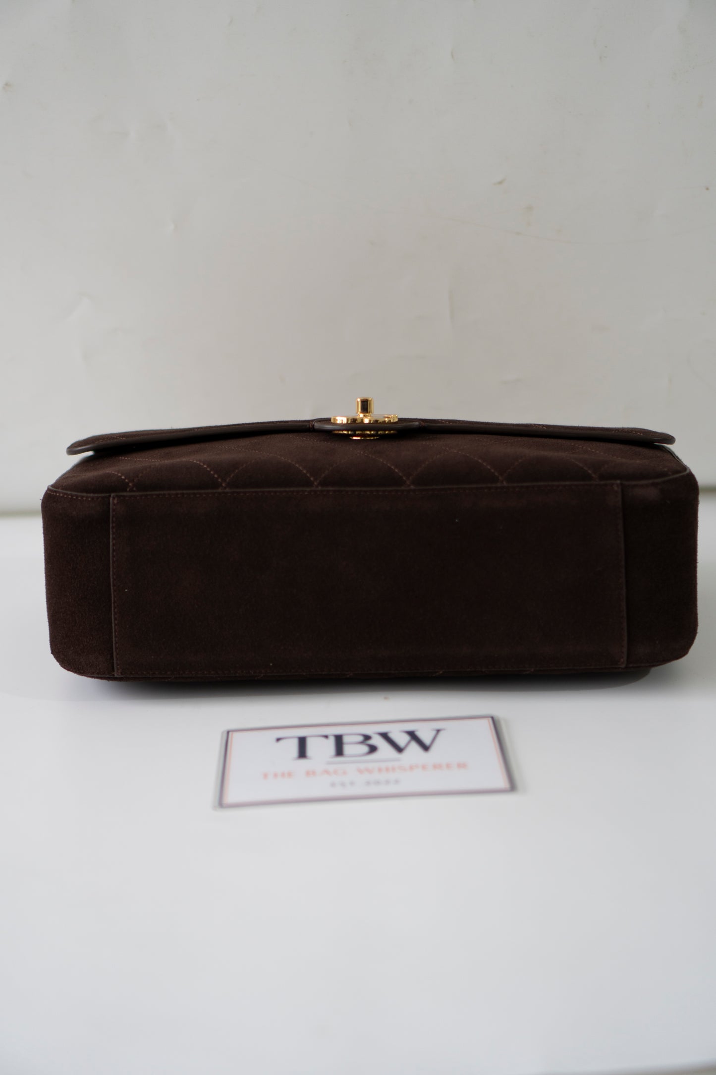 Jumbo Flap 26S – Dark Brown Suede with Gold Hardware
