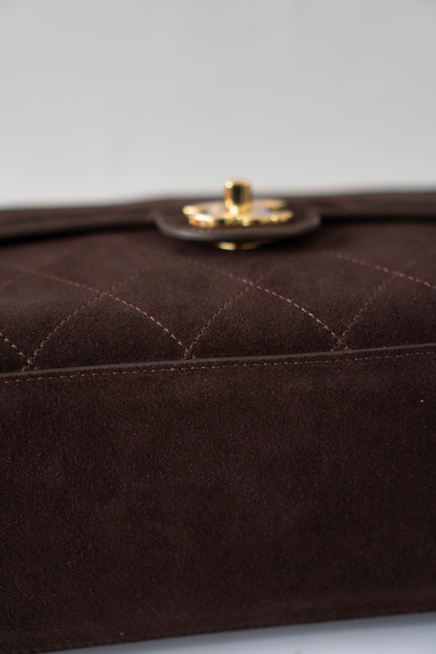 Jumbo Flap 26S – Dark Brown Suede with Gold Hardware