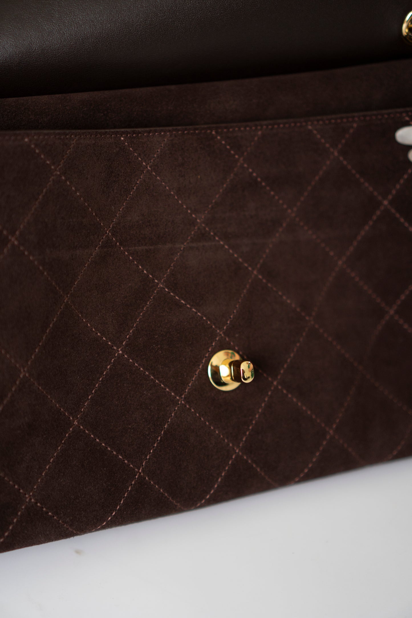 Jumbo Flap 26S – Dark Brown Suede with Gold Hardware
