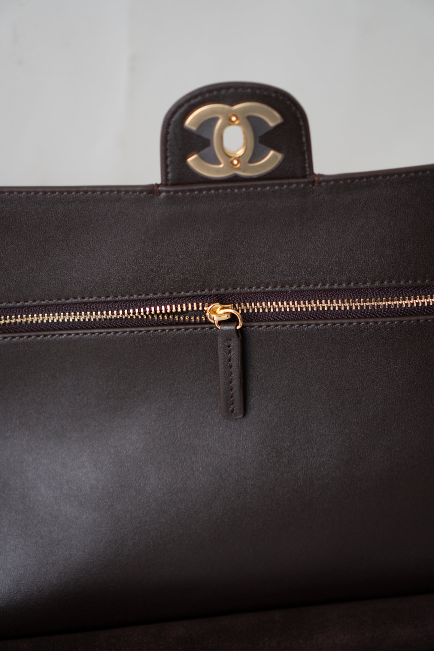 Jumbo Flap 26S – Dark Brown Suede with Gold Hardware