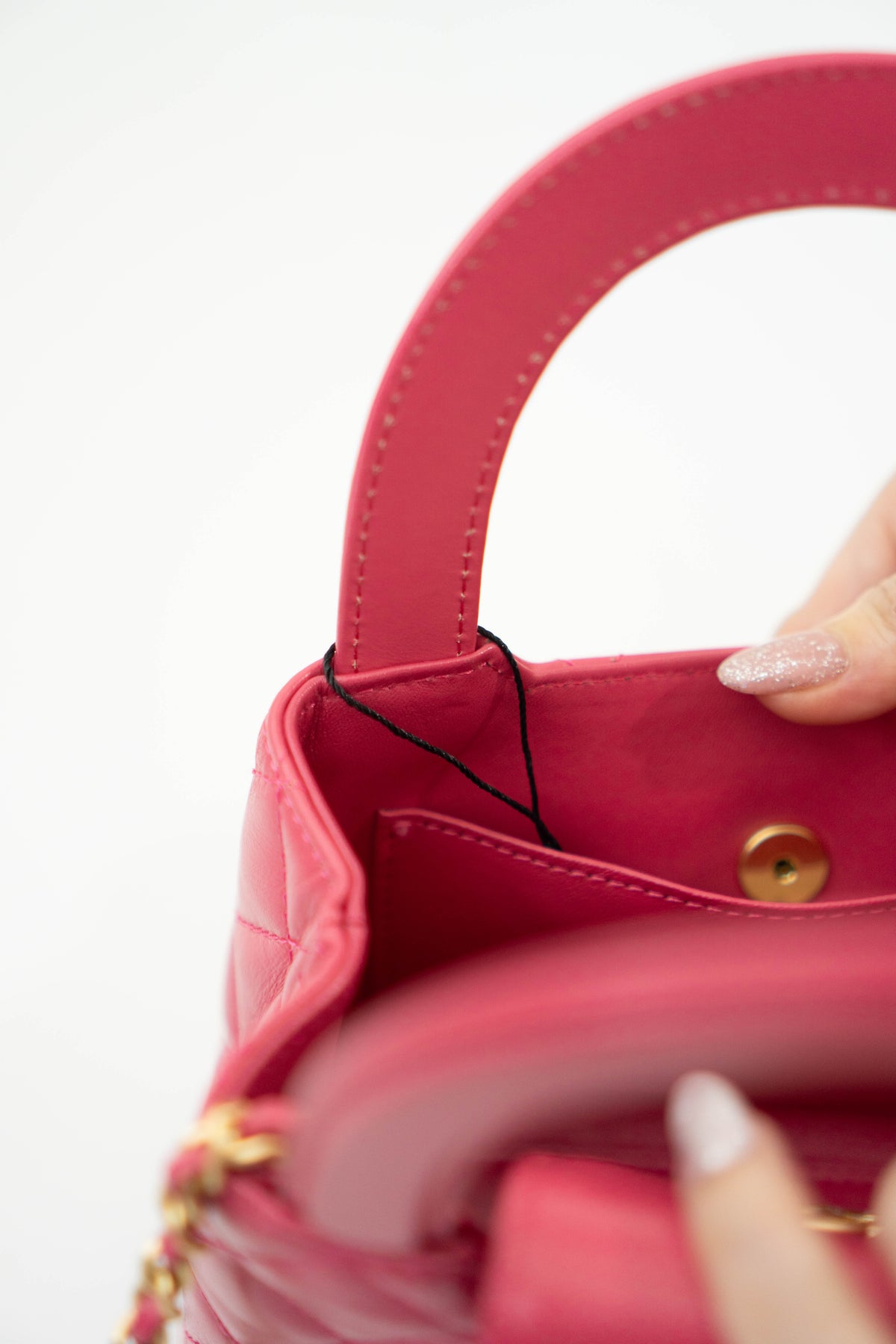 CC Quilted Top Handle Mini Flap Bag – Fuchsia Pink Lambskin