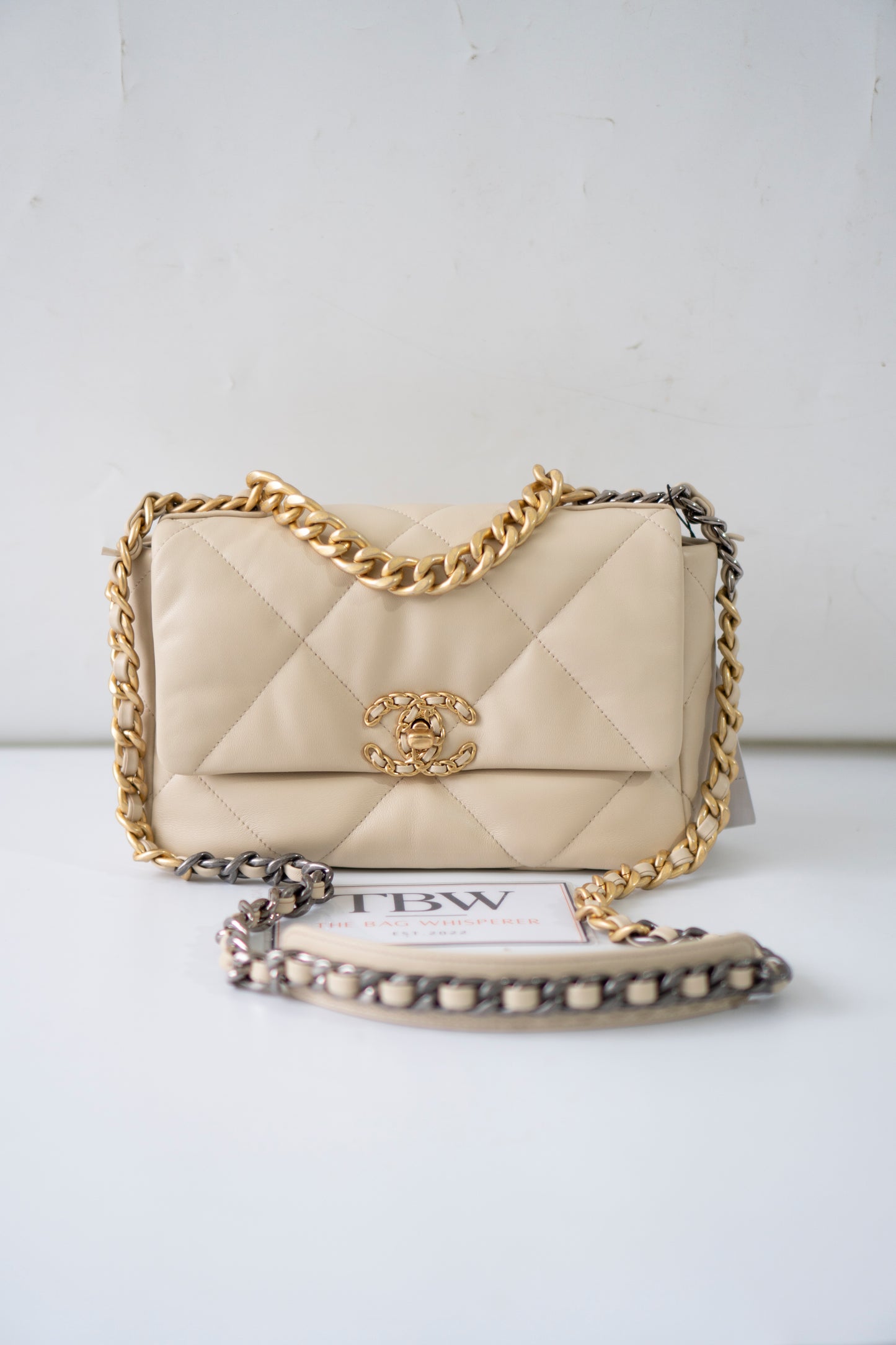 C19 Small – Beige Lambskin with Mixed Metal Hardware