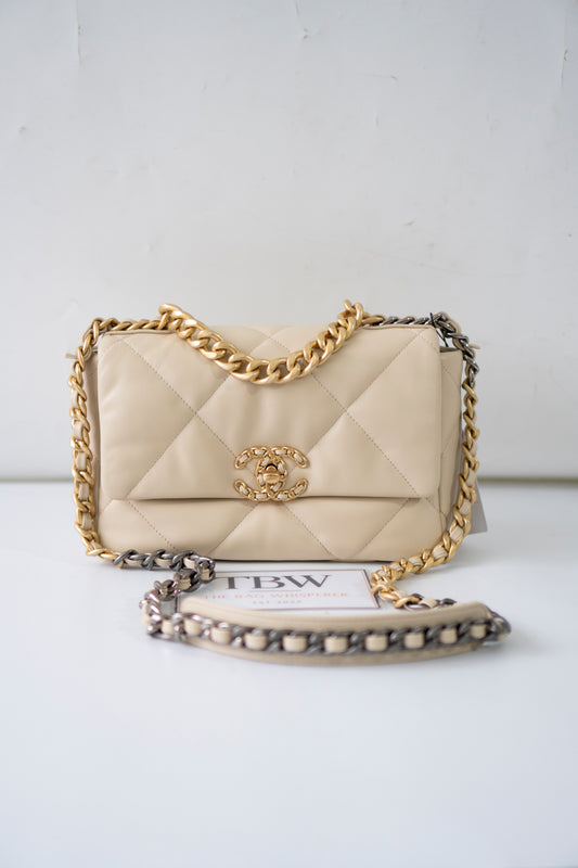 C19 Small – Beige Lambskin with Mixed Metal Hardware