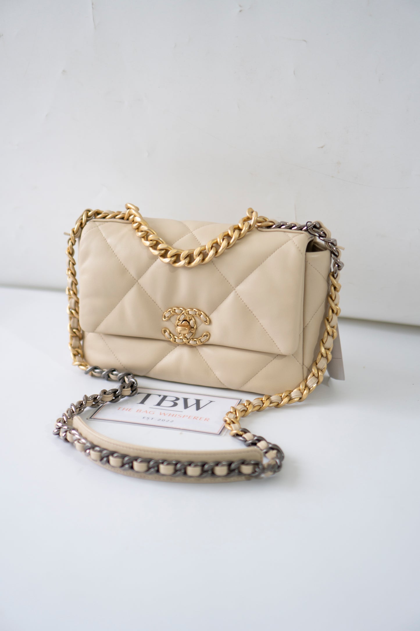 C19 Small – Beige Lambskin with Mixed Metal Hardware