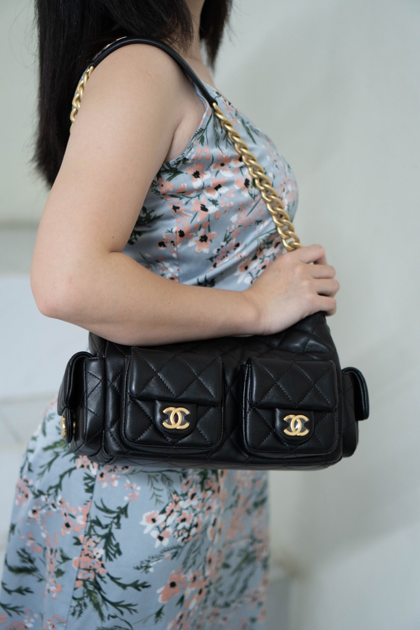 Trendy Pockets Hobo Bag – Black Lambskin (25C Cruise Collection)