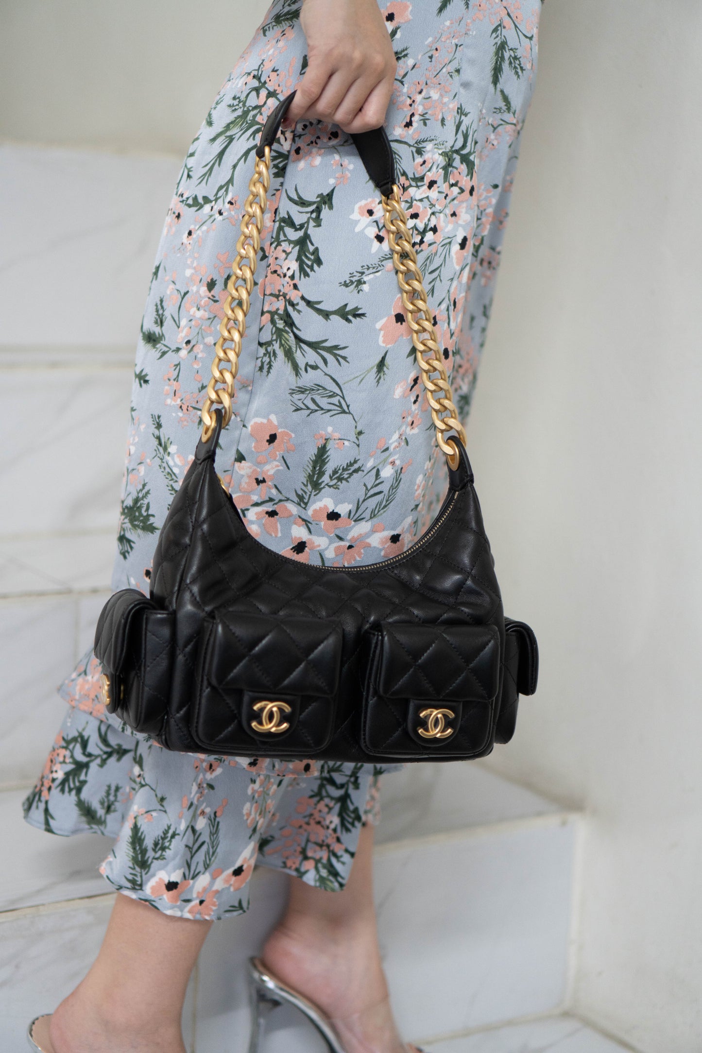 Trendy Pockets Hobo Bag – Black Lambskin (25C Cruise Collection)