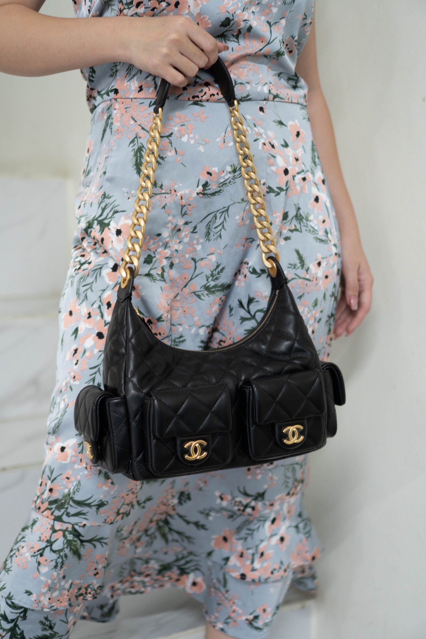 Trendy Pockets Hobo Bag – Black Lambskin (25C Cruise Collection)