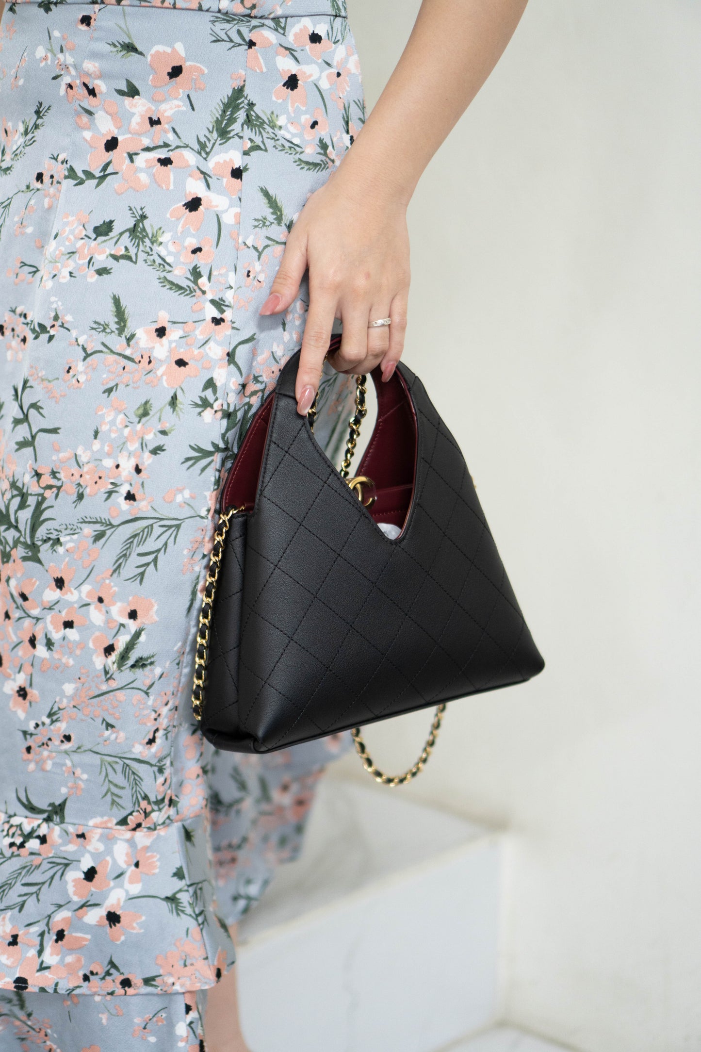 Chic Lady Quilted Triangle Tote – Black Grained Calfskin with Gold Hardware