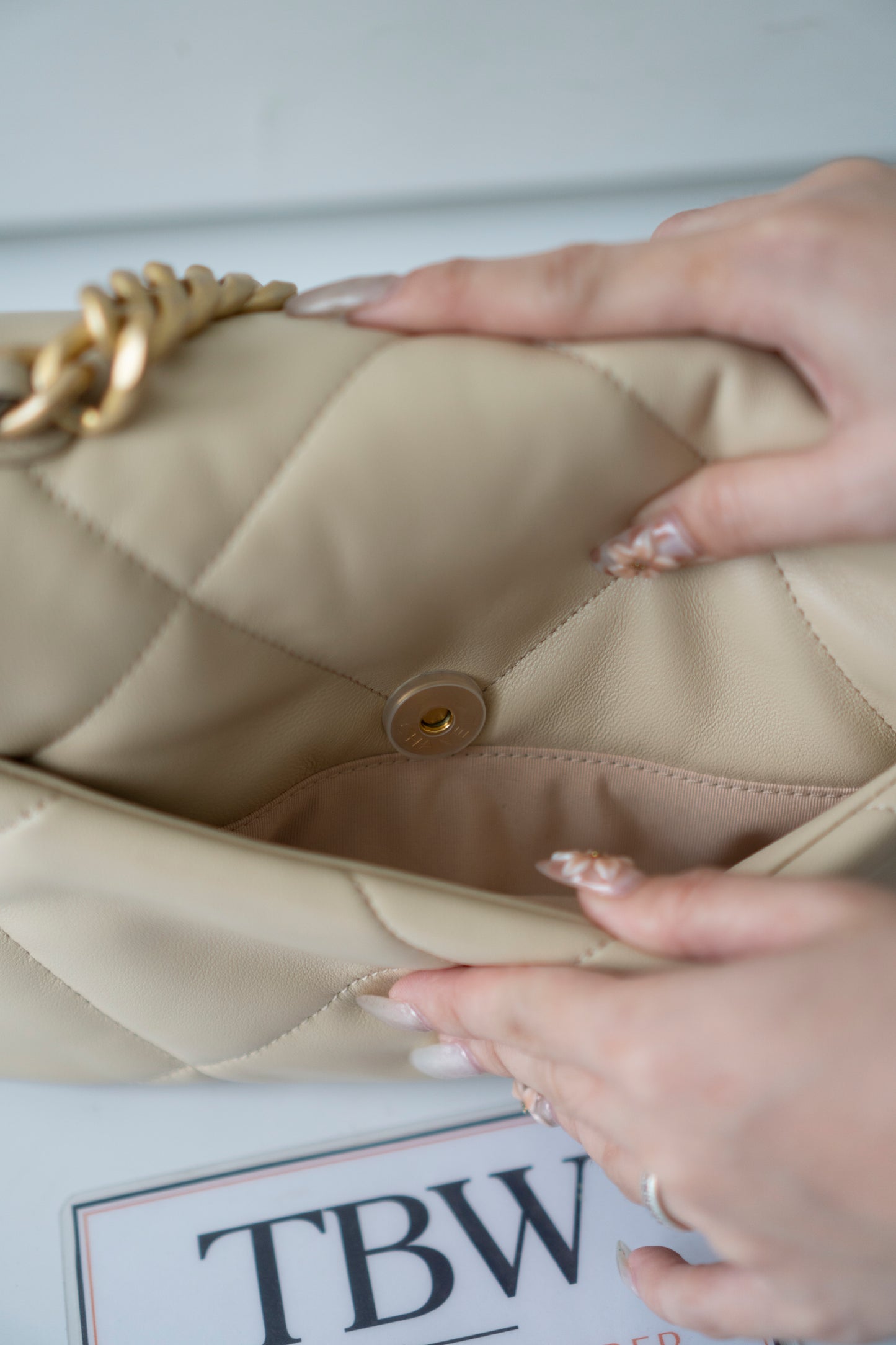 C19 Small – Beige Lambskin with Mixed Metal Hardware