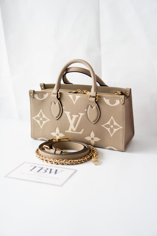 OnTheGo East-West Tote – Tourterelle Monogram Embossed Leather with Gold Hardware