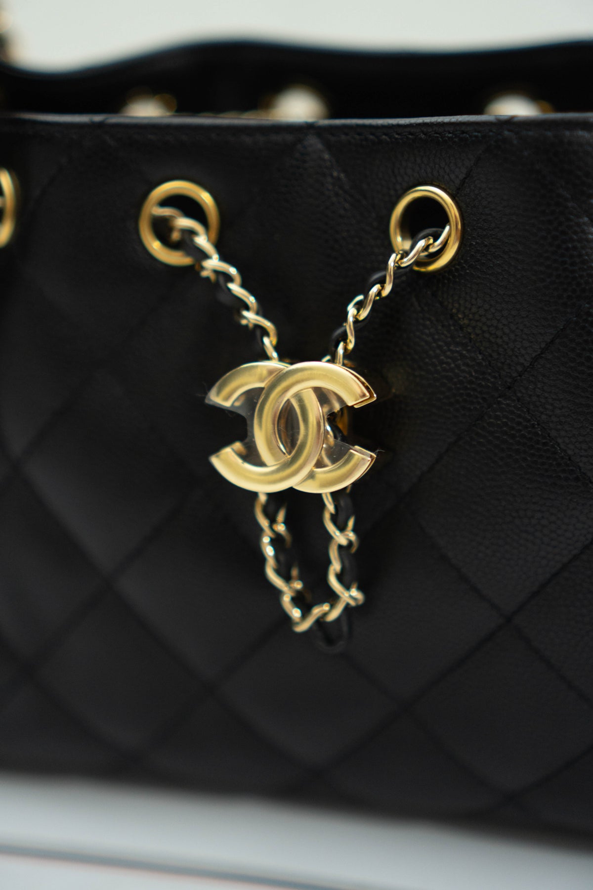 C25 Small - Black Caviar in Gold Hardware