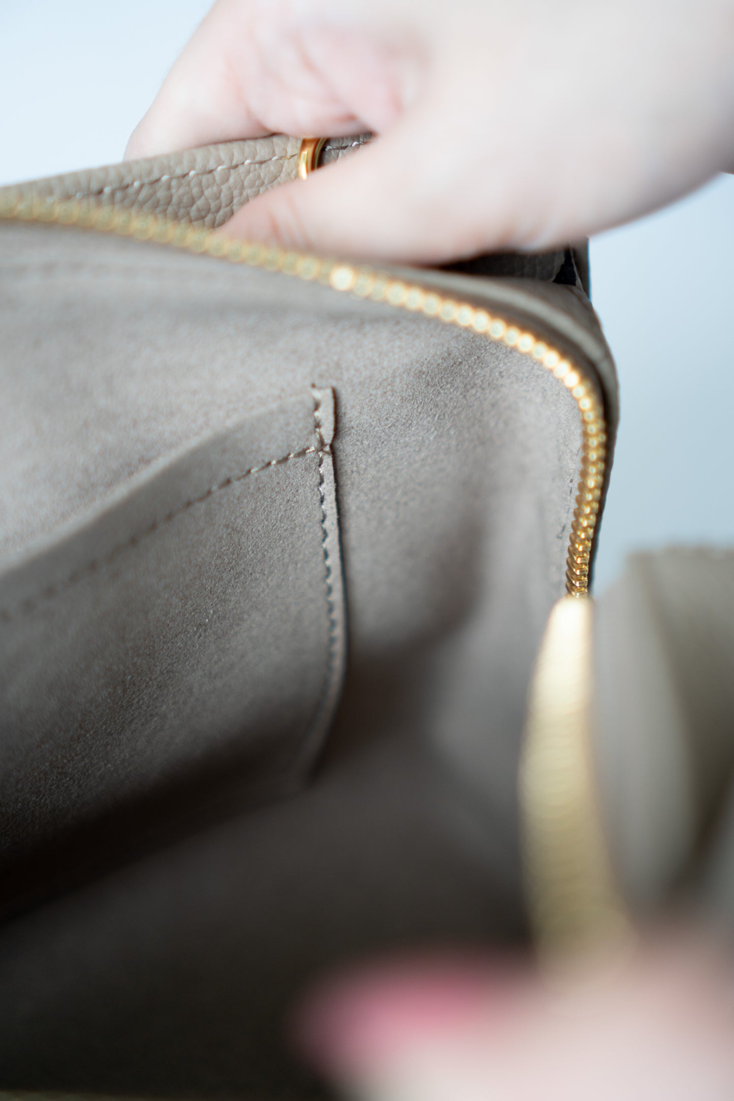 OnTheGo East-West Tote – Tourterelle Monogram Embossed Leather with Gold Hardware