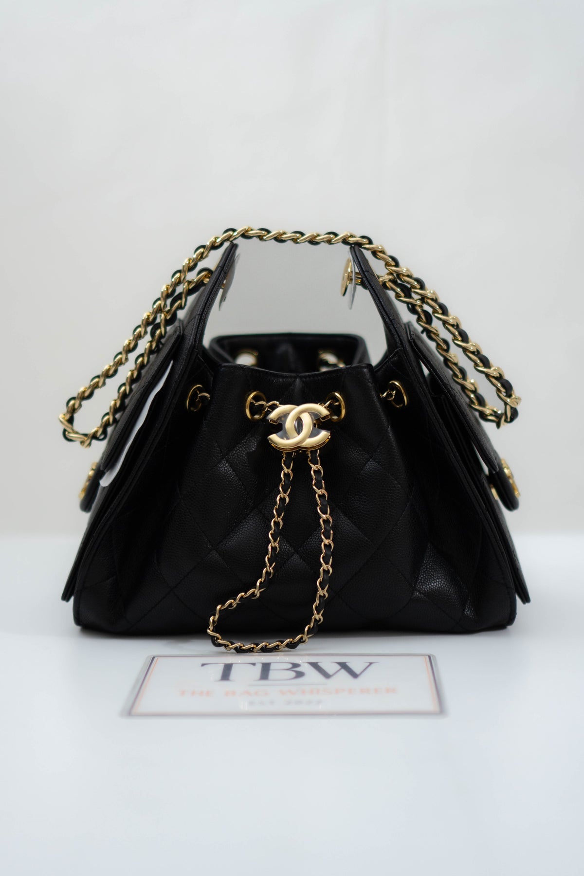 C25 Small - Black Caviar in Gold Hardware