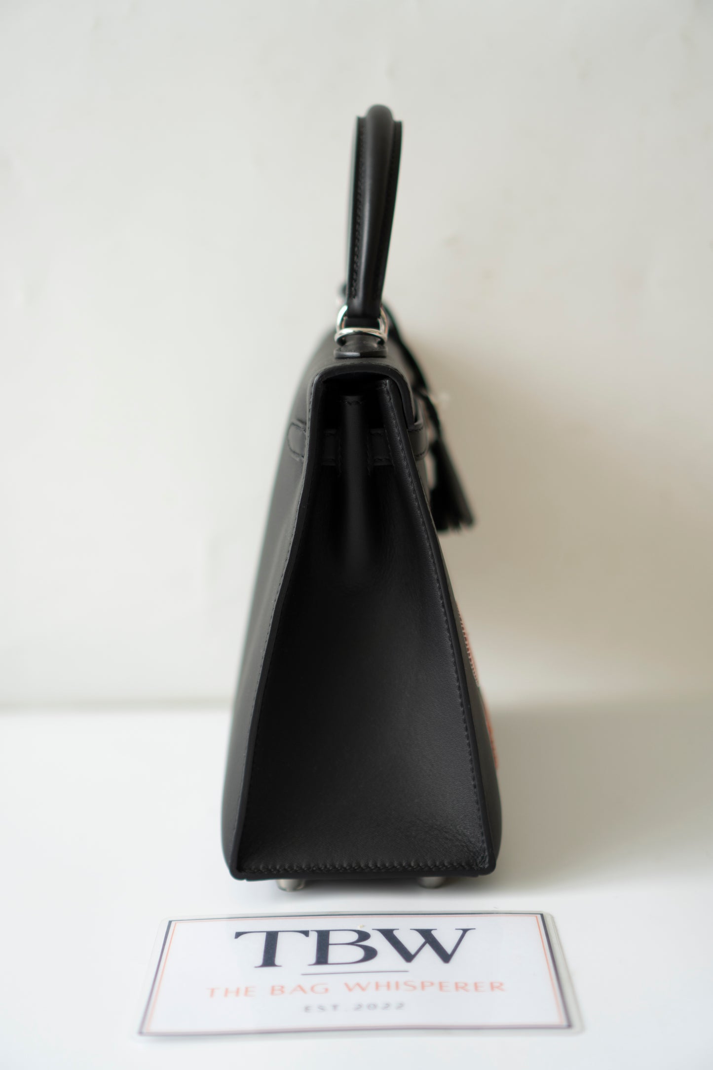 Kelly 25 – Black Volupto Leather with Exotic Croc Patches