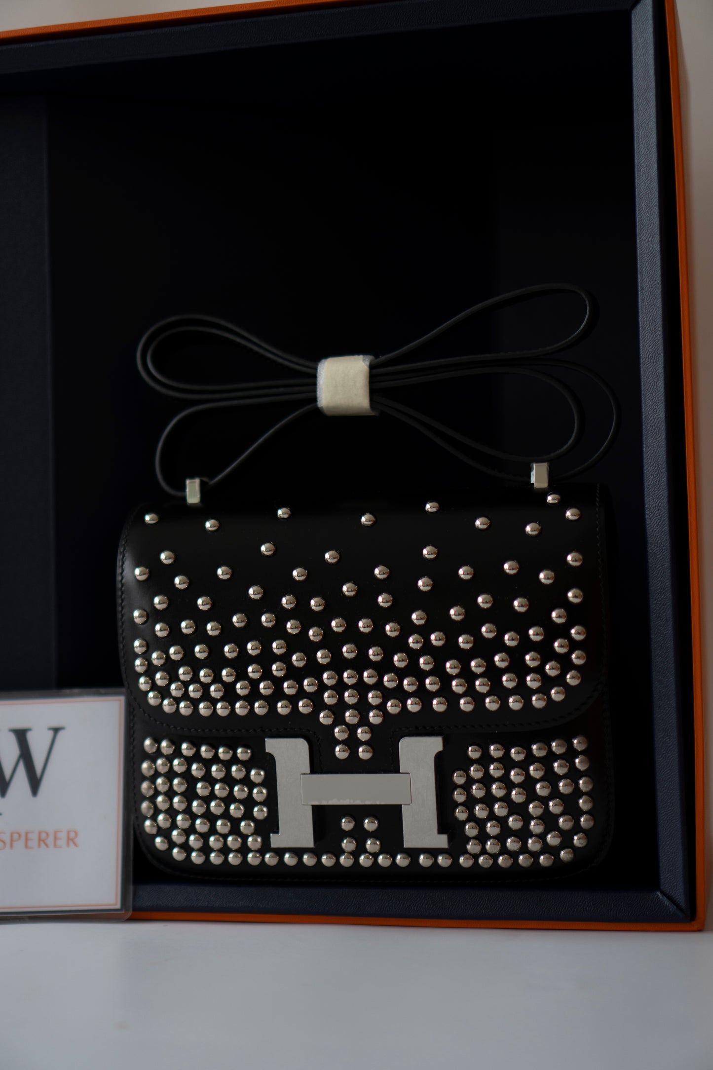 Constanc 18 – Black Box Leather with Stud Detailing