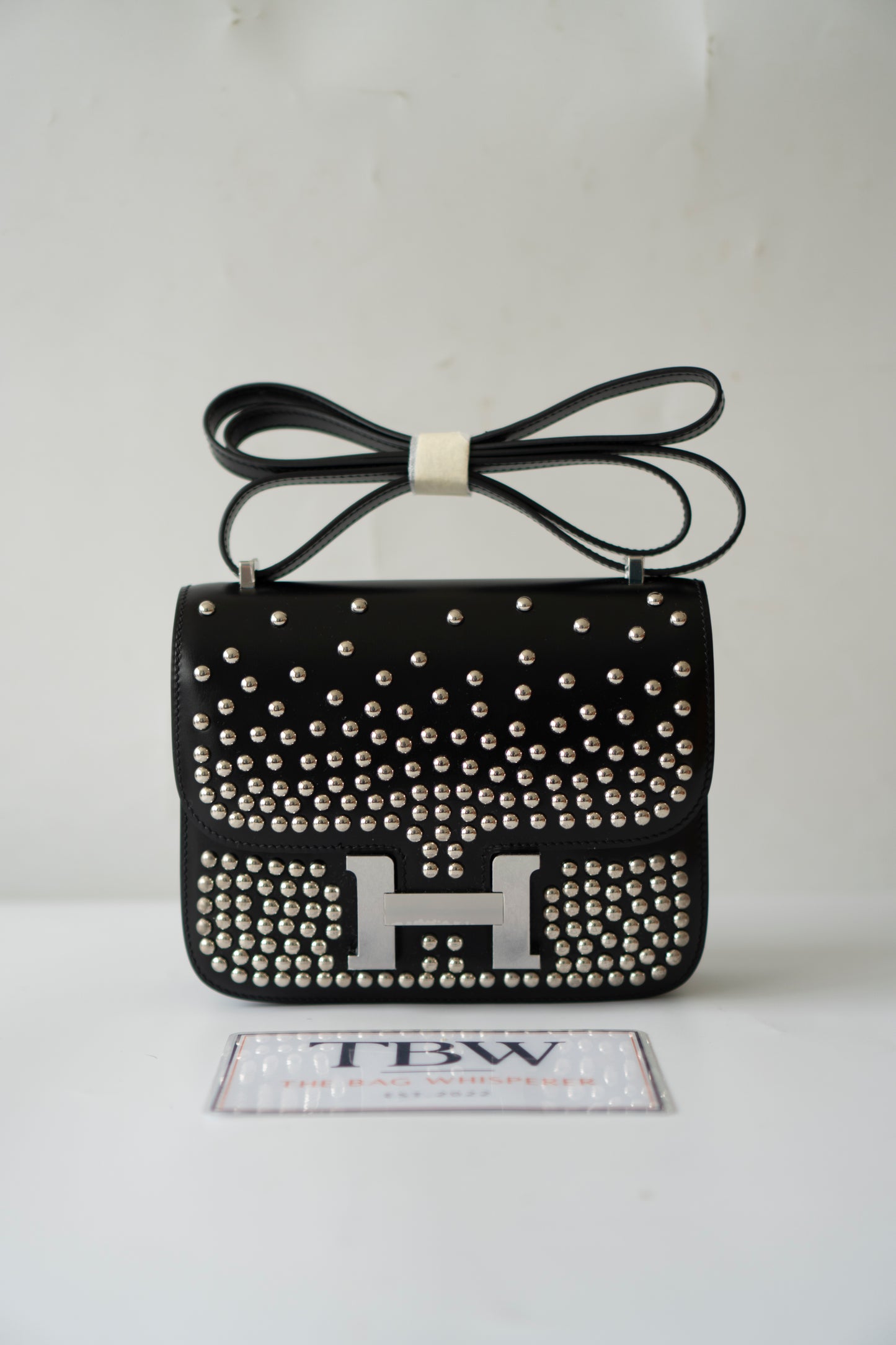 Constanc 18 – Black Box Leather with Stud Detailing