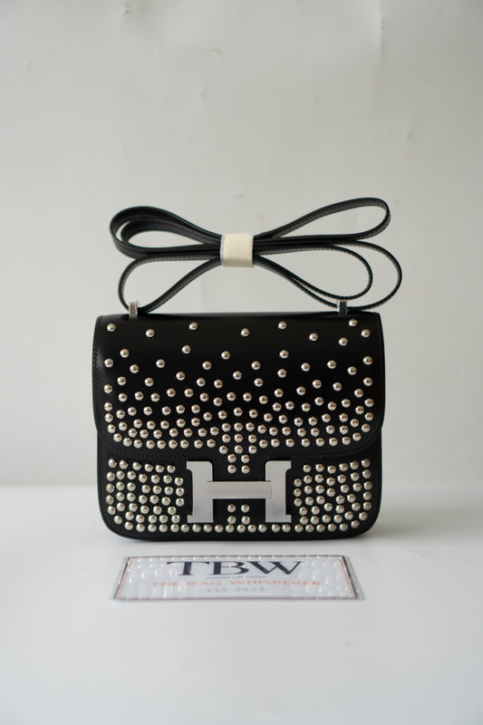 Constanc 18 – Black Box Leather with Stud Detailing