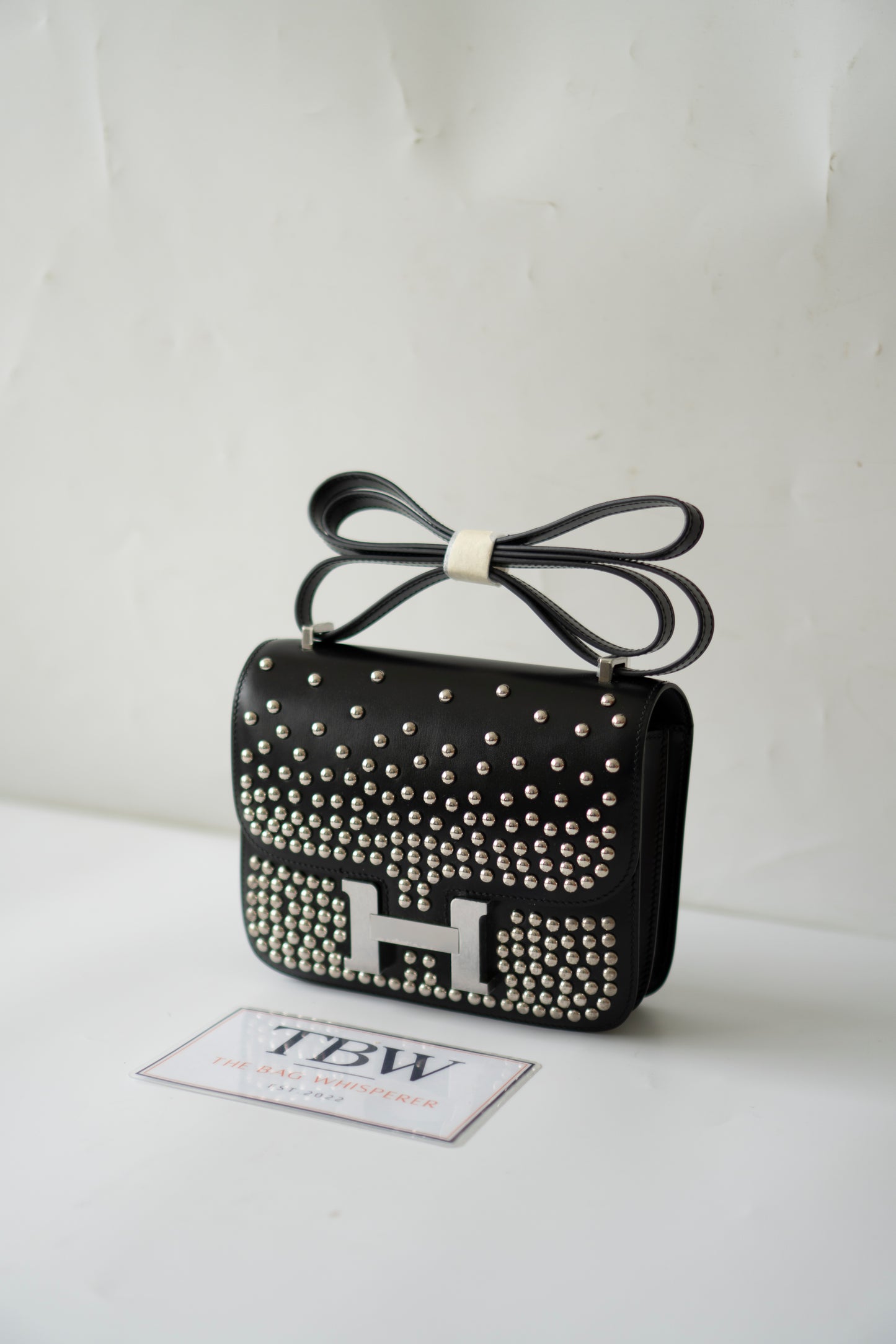Constanc 18 – Black Box Leather with Stud Detailing