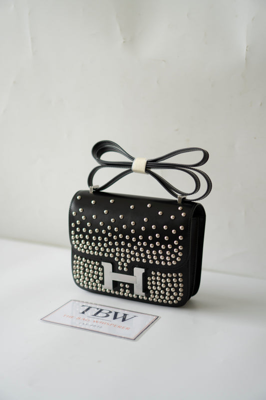 Constanc 18 – Black Box Leather with Stud Detailing