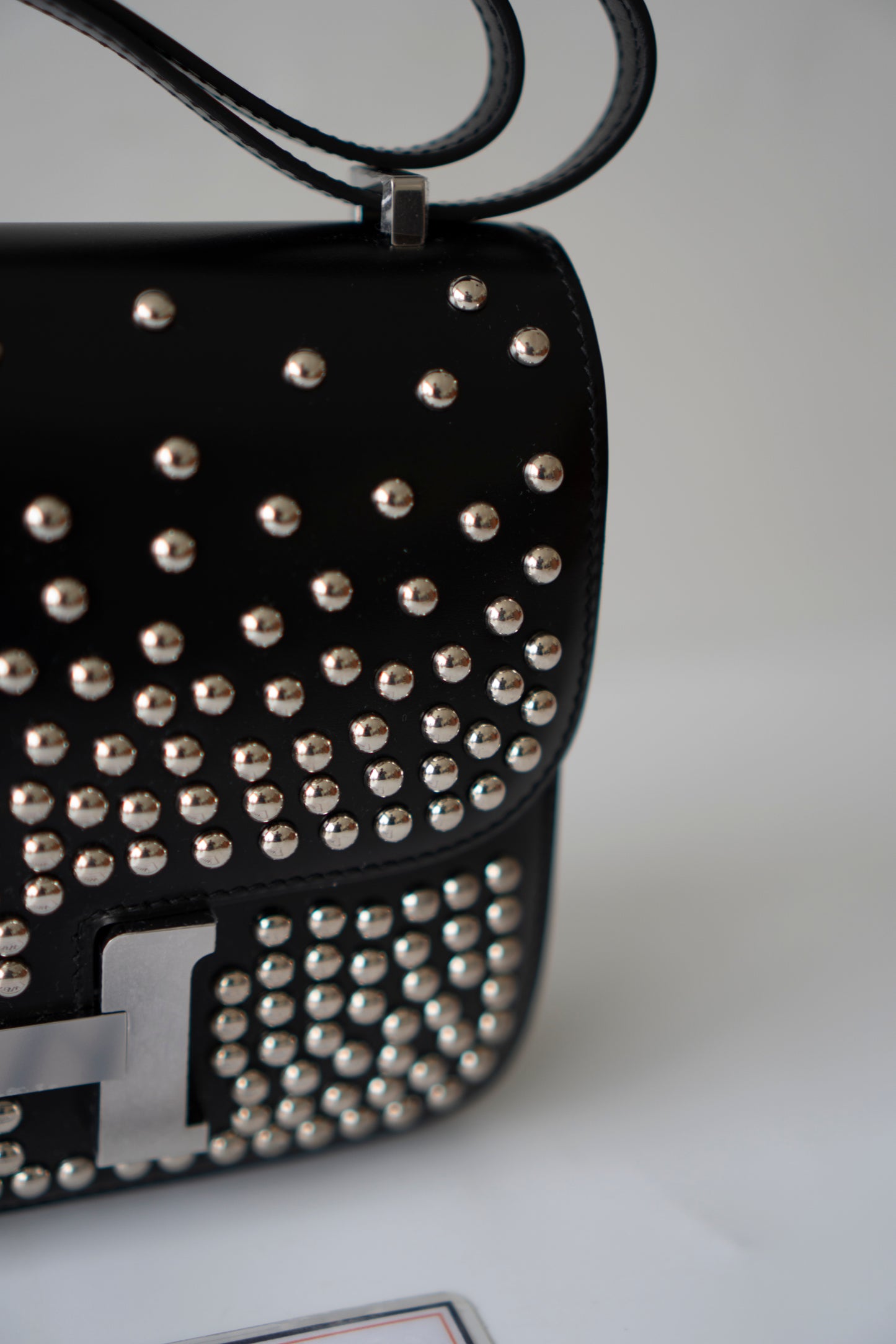 Constanc 18 – Black Box Leather with Stud Detailing