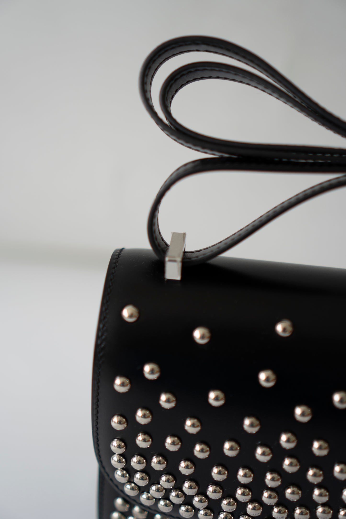 Constanc 18 – Black Box Leather with Stud Detailing