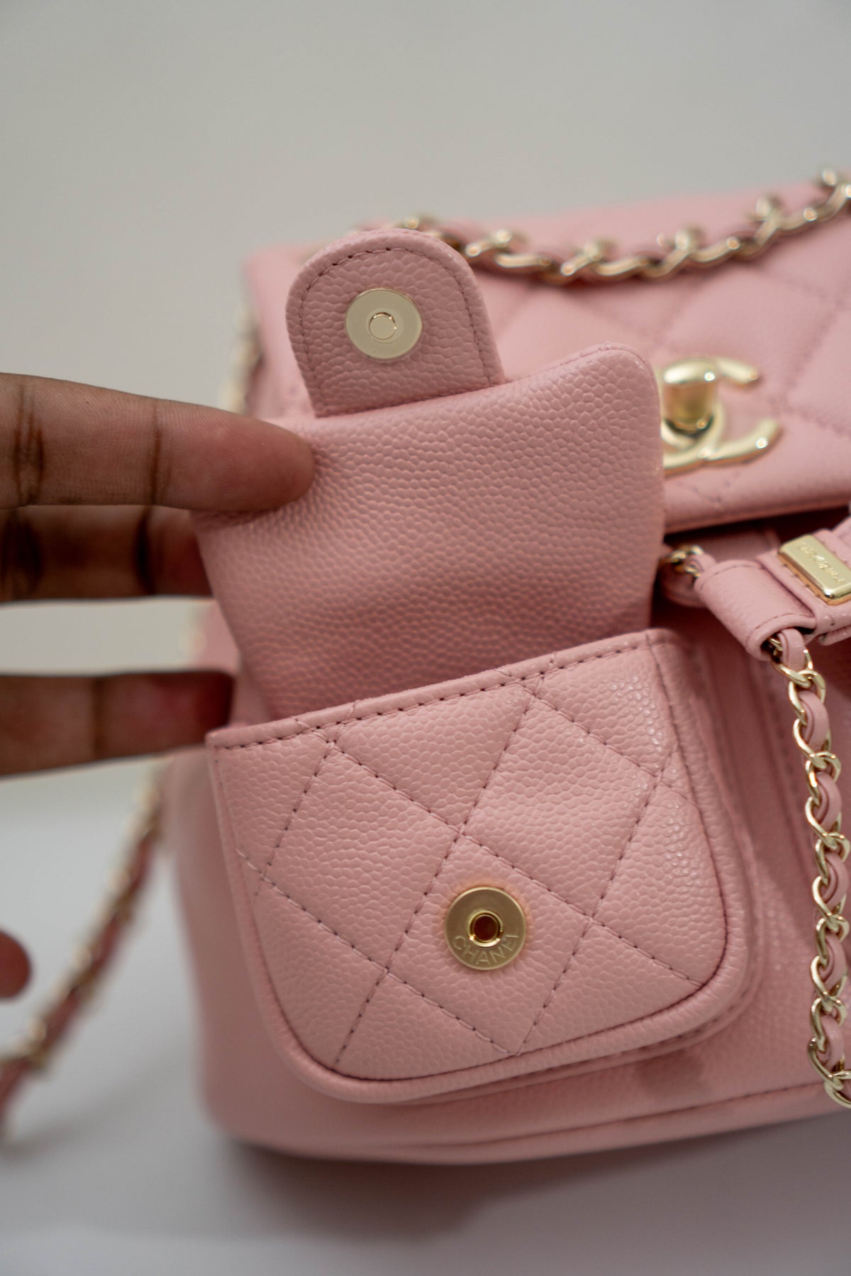 CC Duma Backpack with Front Pockets – Light Pink Caviar