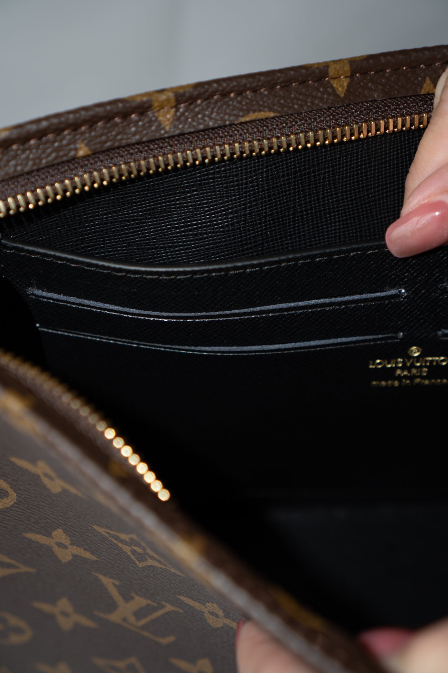 Structured Travel Pouch – Monogram Canvas with Black Leather Trim