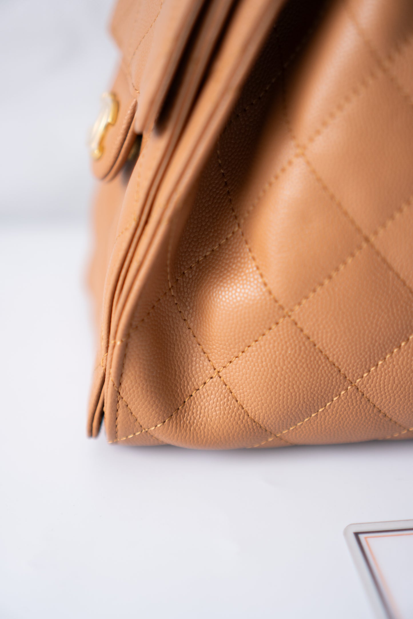 C25 Quilted Drawstring Shoulder Bag – Caramel Caviar with Gold Hardware