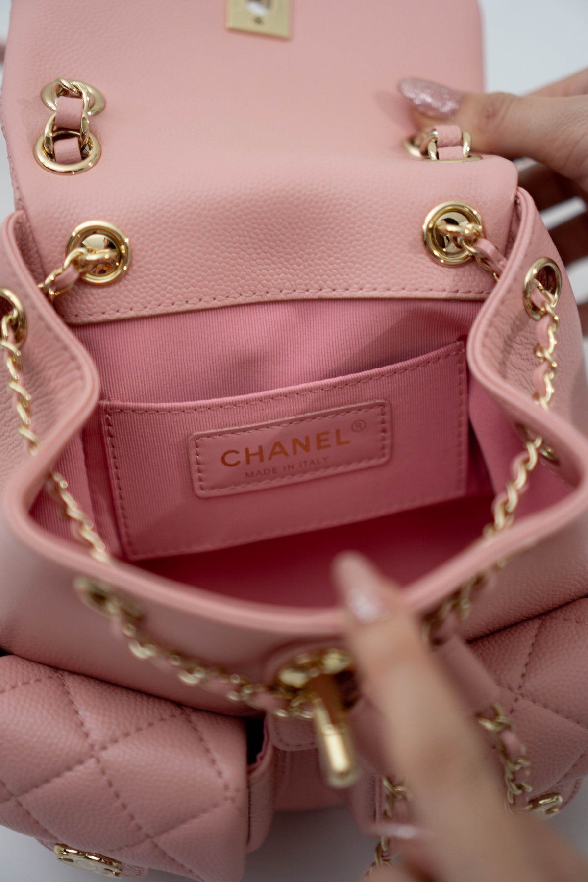CC Duma Backpack with Front Pockets – Light Pink Caviar