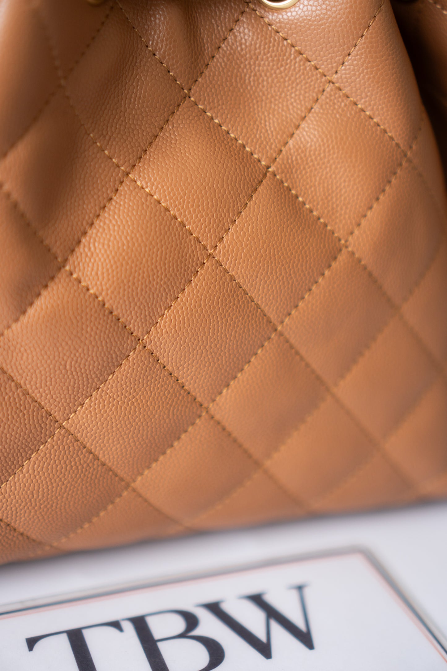 C25 Quilted Drawstring Shoulder Bag – Caramel Caviar with Gold Hardware