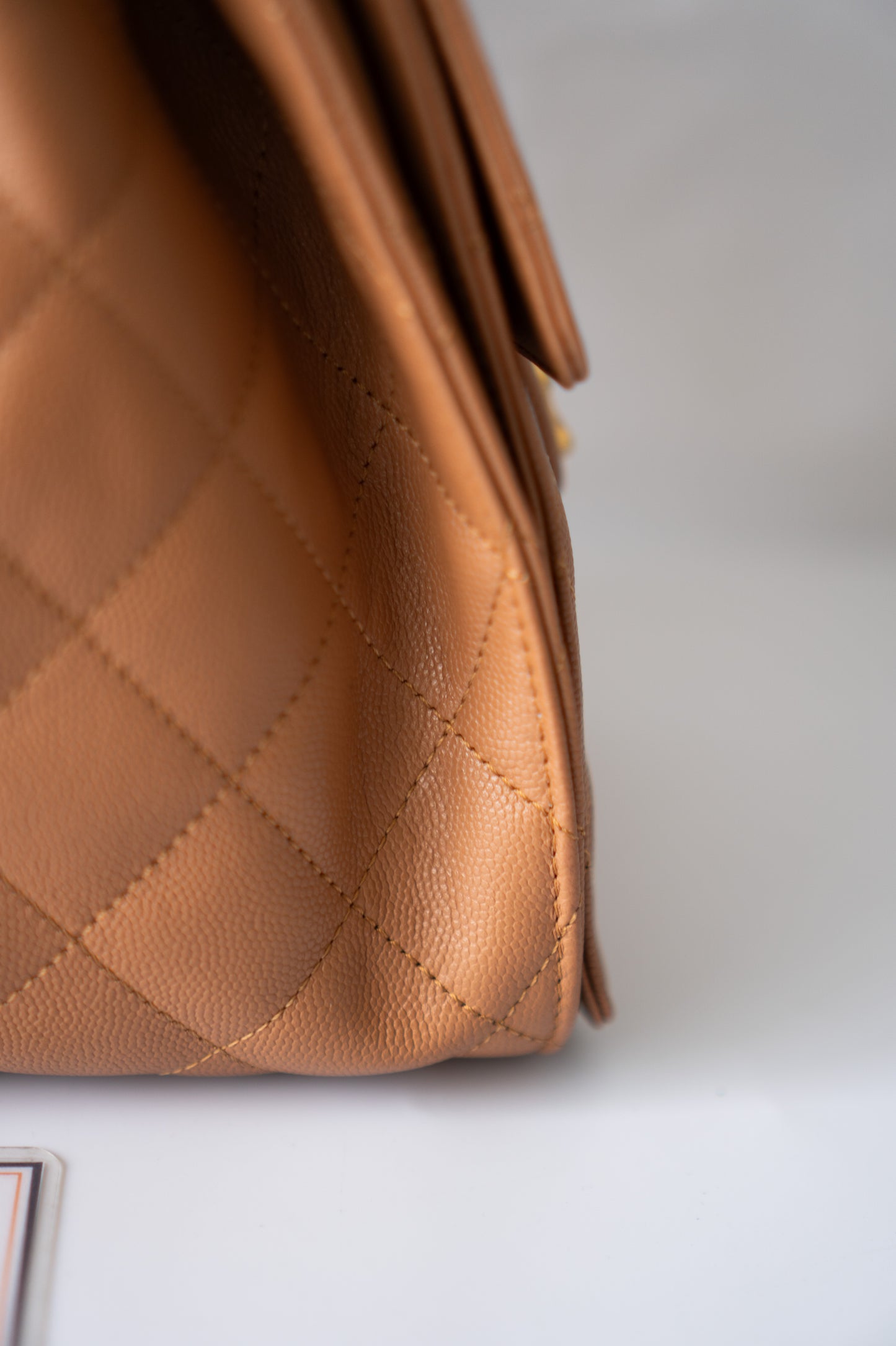 C25 Quilted Drawstring Shoulder Bag – Caramel Caviar with Gold Hardware