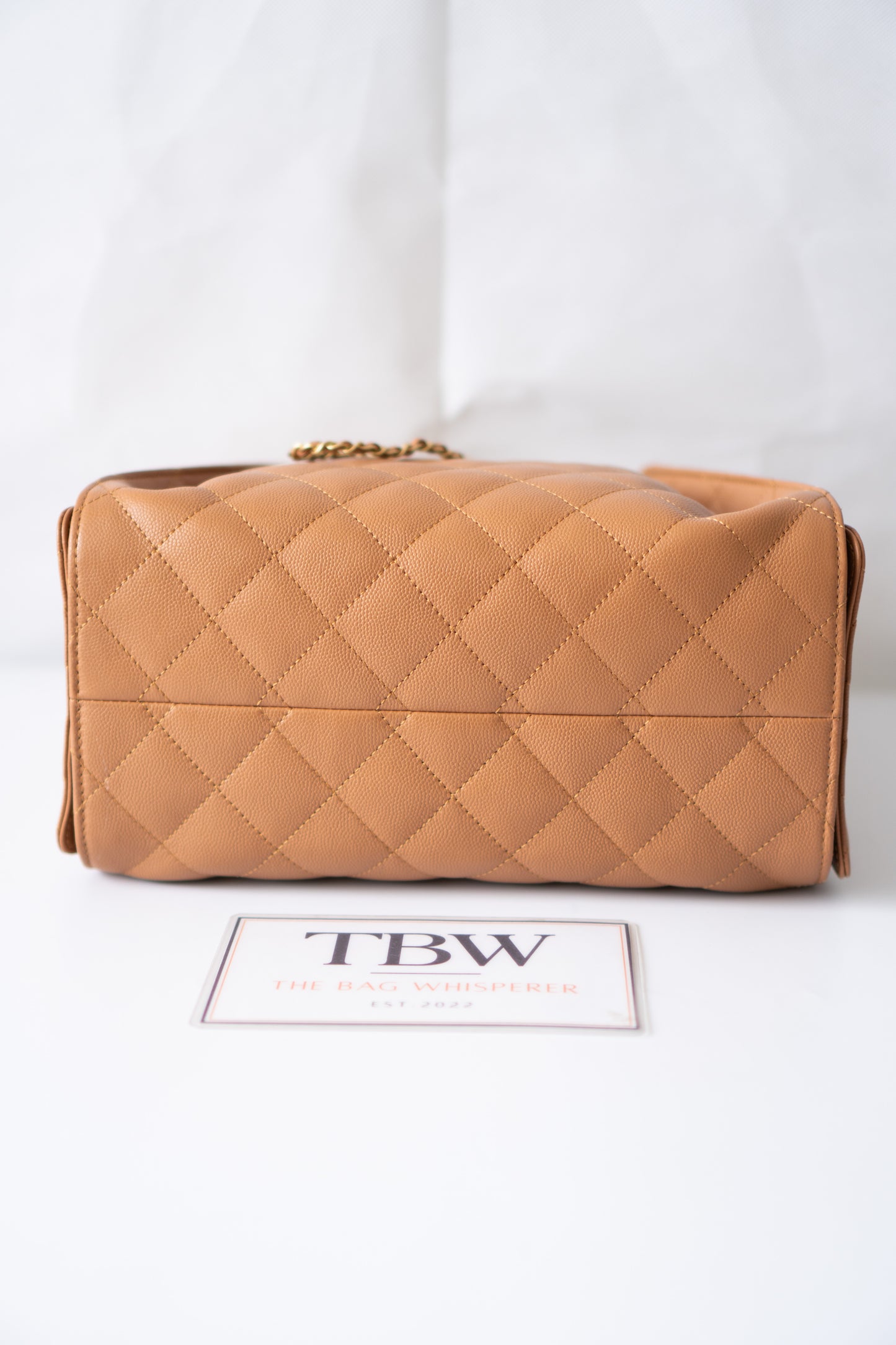 C25 Quilted Drawstring Shoulder Bag – Caramel Caviar with Gold Hardware