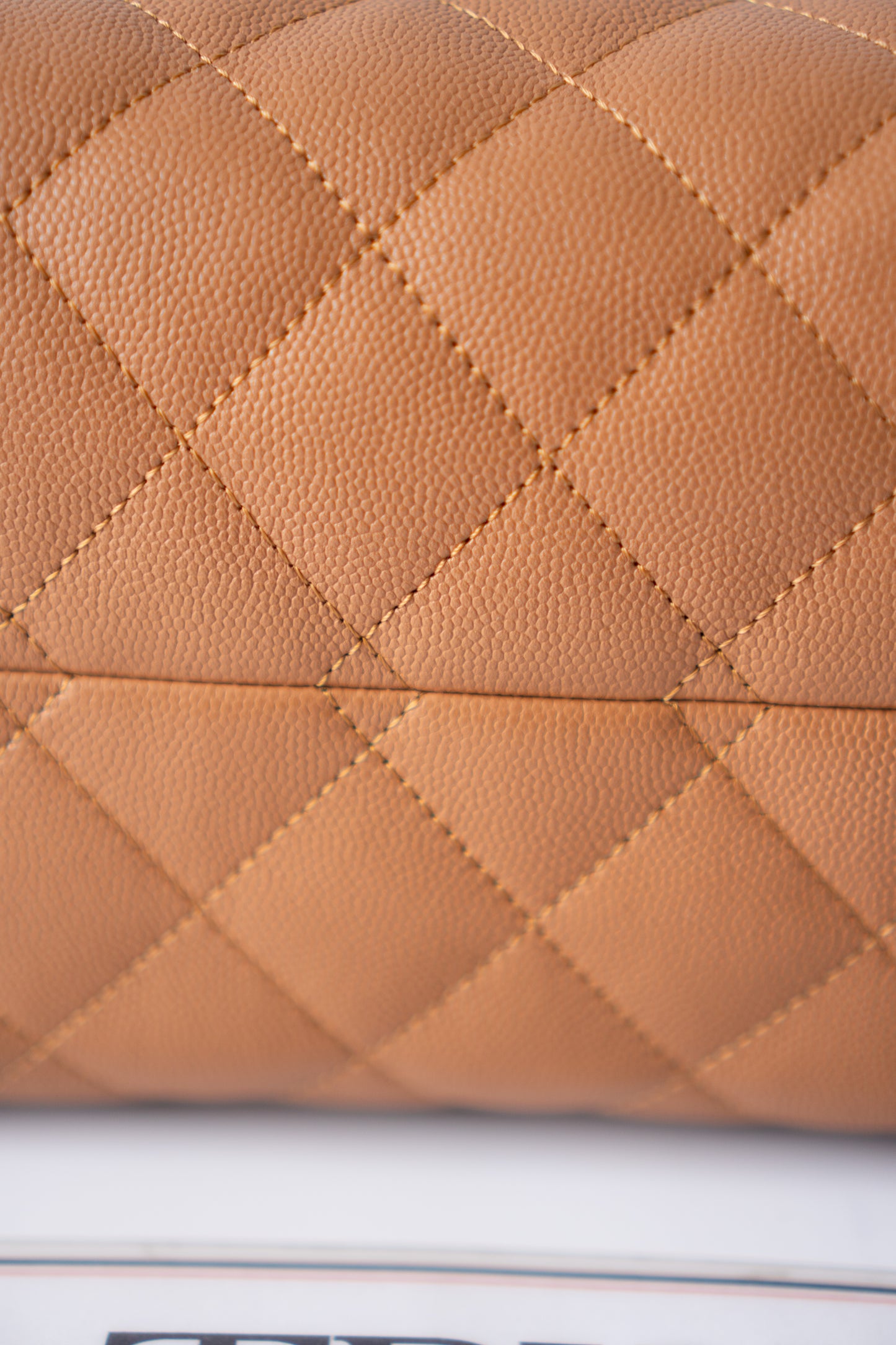 C25 Quilted Drawstring Shoulder Bag – Caramel Caviar with Gold Hardware