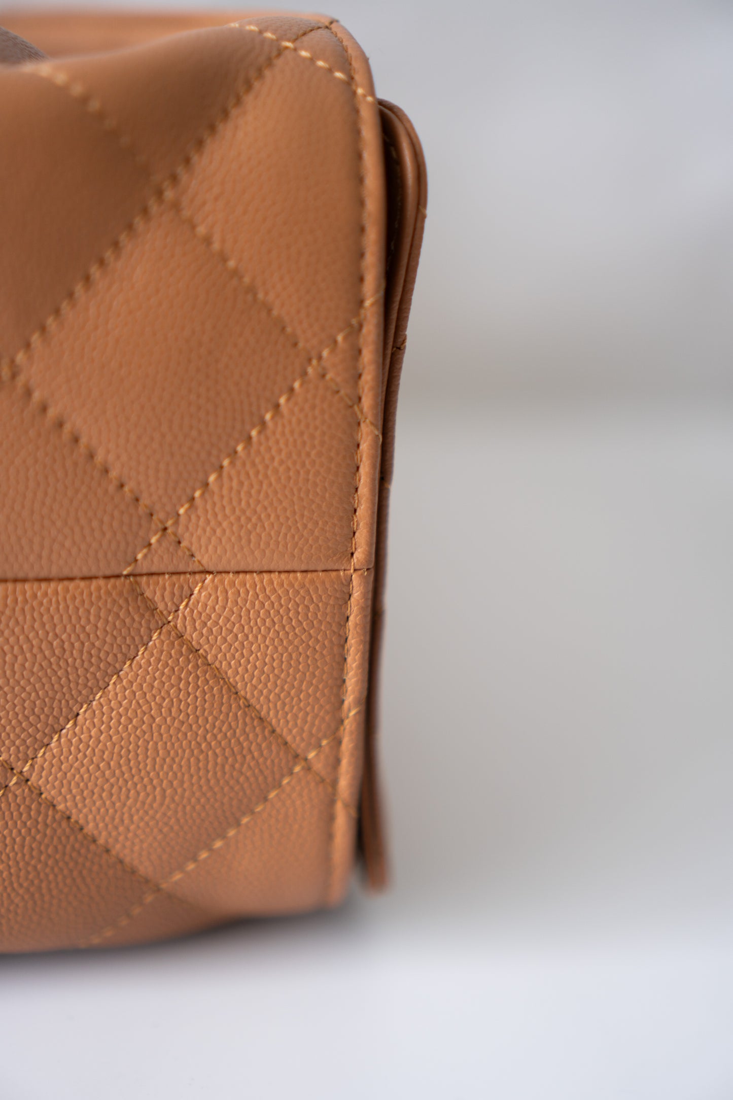 C25 Quilted Drawstring Shoulder Bag – Caramel Caviar with Gold Hardware