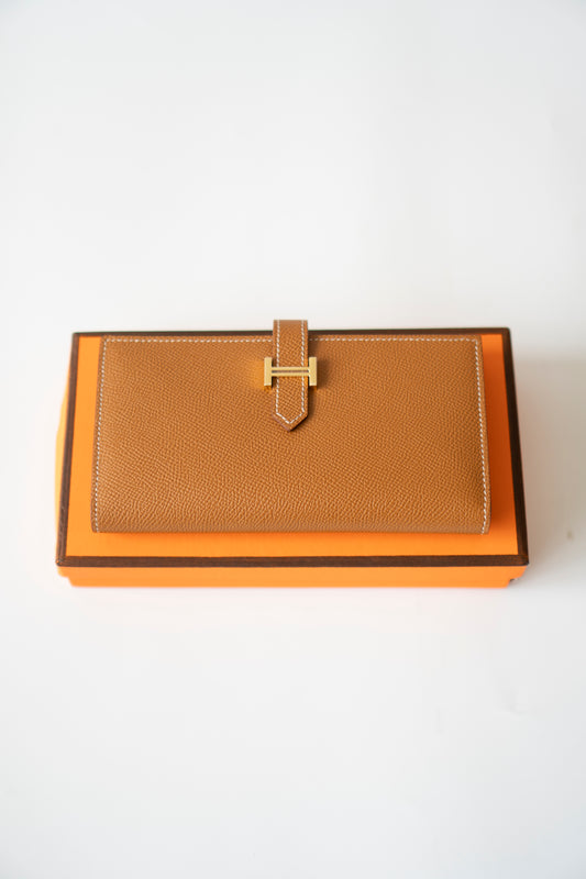 Long Epsom Wallet – Gold with Gold Hardware