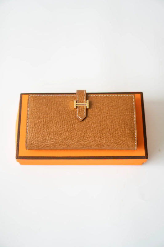 Long Epsom Wallet – Gold with Gold Hardware