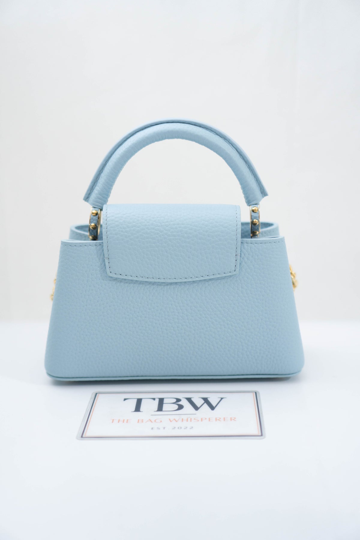 Capucines BB Floral Print Flap Top Handle Bag – Light Blue Taurillon Leather