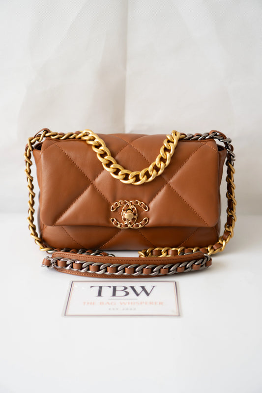 C19 Quilted Chain Flap Bag – Small Caramel Lambskin with Gold Hardware