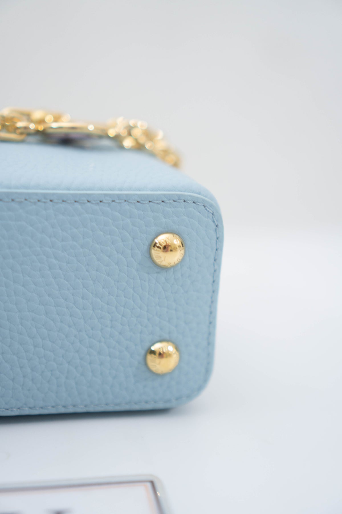 Capucines BB Floral Print Flap Top Handle Bag – Light Blue Taurillon Leather