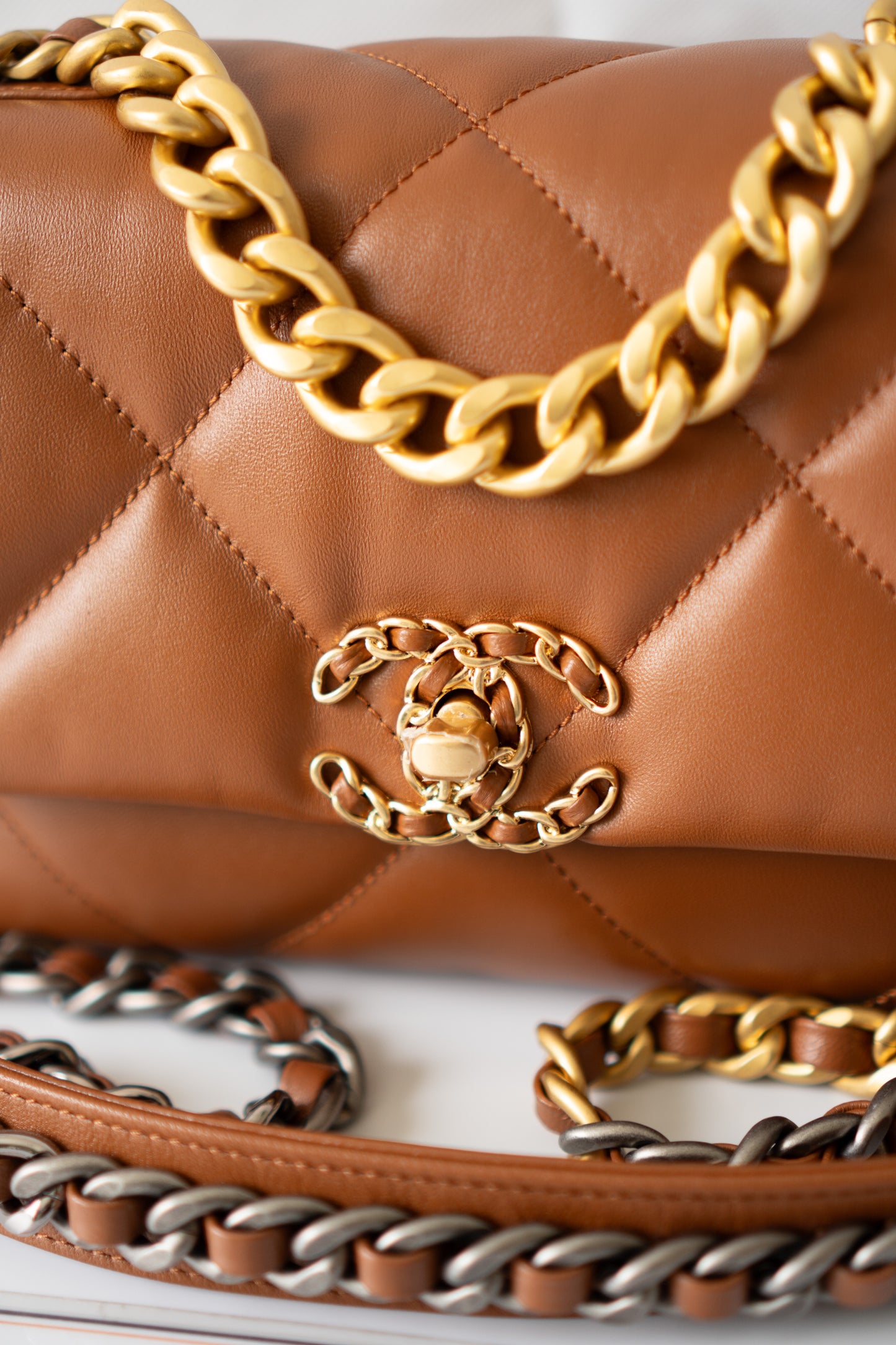 C19 Quilted Chain Flap Bag – Small Caramel Lambskin with Gold Hardware